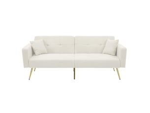Canapé-lit 175x64x72cm, tissu sherpa blanc, clic clac, canapé droit convertible avec coussins et poches latérales