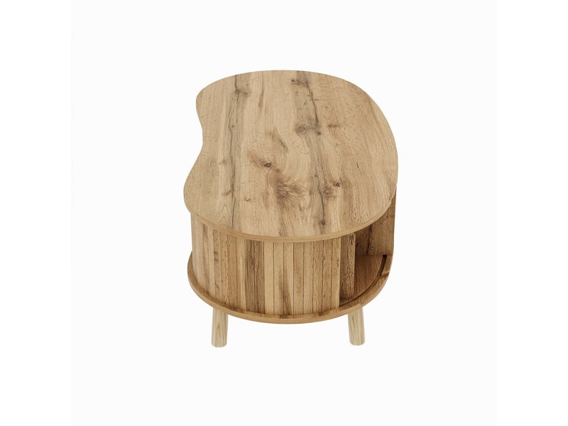 Table basse en forme de pois aspect rainuré, 2 portes coulissantes, aspect bois, pieds en bois massif, matériau MDF  - Conforama W