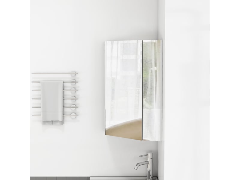 Armoire de toilette d'angle murale blanche à 3 miroirs avec rangements, pour petites salles de bains - Conforama D