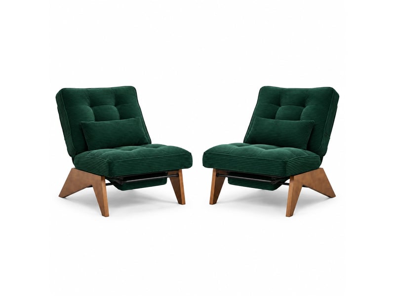  Fauteuil relax inclinable 127x73x90 cm, canapé 1 place avec coussin lombaire, repose-pieds, en tissu côtelé vert émeraude  - Conforama A