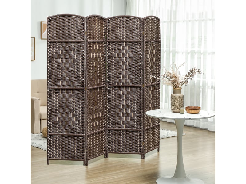  Paravent intérieur en bois 4 panneaux séparateur de pièce pliable pour salon chambre 180 x 180 cm marron  - Conforama A