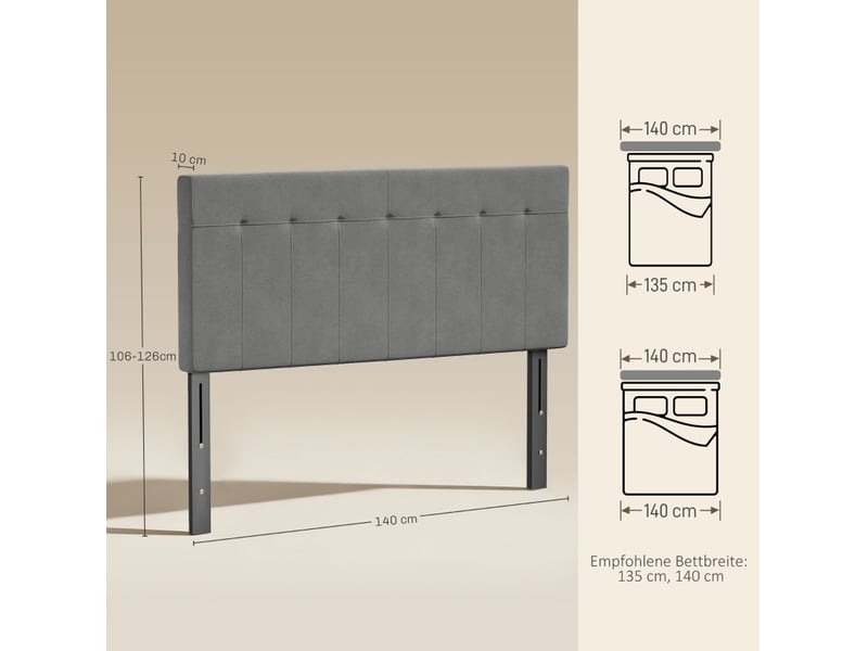  Tête de lit réglable 3 hauteurs 140x10x126 cm métal gris  - Conforama E
