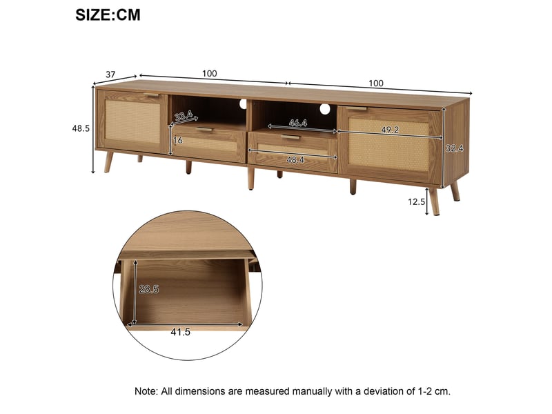  Meuble tv modenvie en chêne 200 x 37 x 49 cm avec 2 tiroirs et rotin plastique  - Conforama C