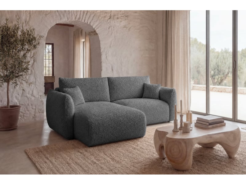 Elio mini - canapé d'angle convertible tissu bouclette 3 places gris - Conforama B