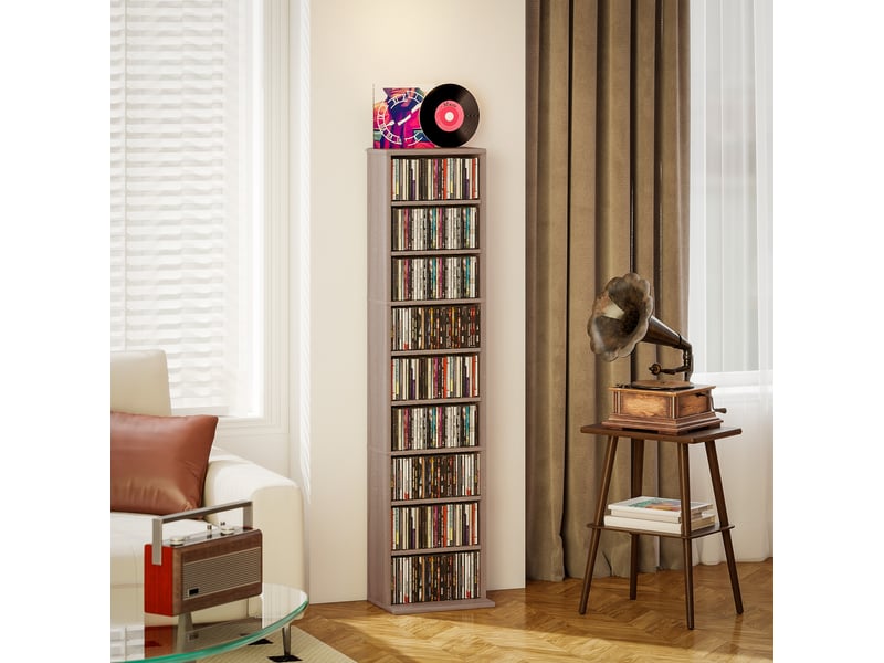  Étagère à cd à 6 niveaux réglables, capacité de 260 cd120 dvd, 33 x 24 x 140 cm, couleur bois  - Conforama B