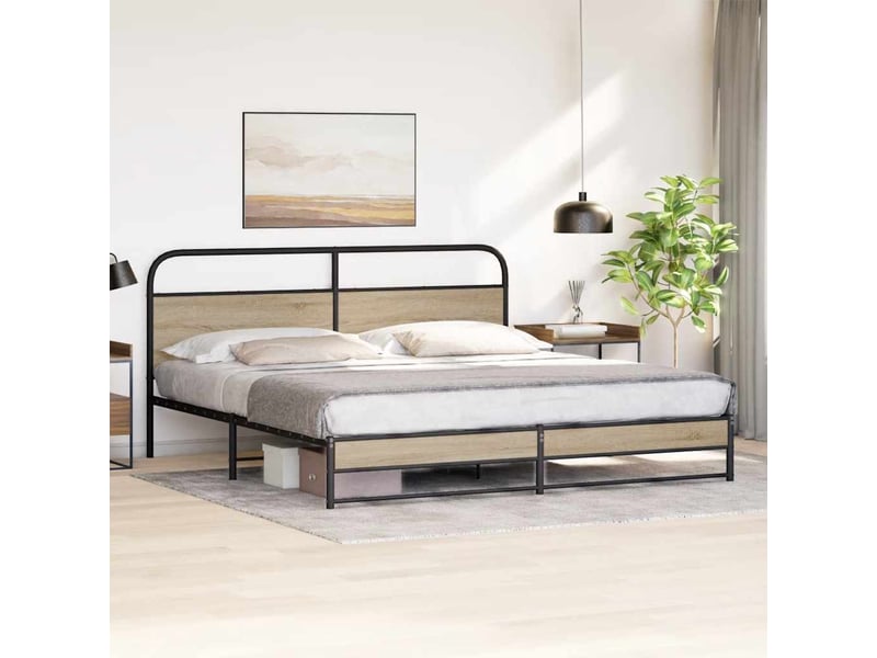 Lit double- lit adulte - cadre de lit en métal sans matelas chêne fumé 200x200 cm - Conforama C