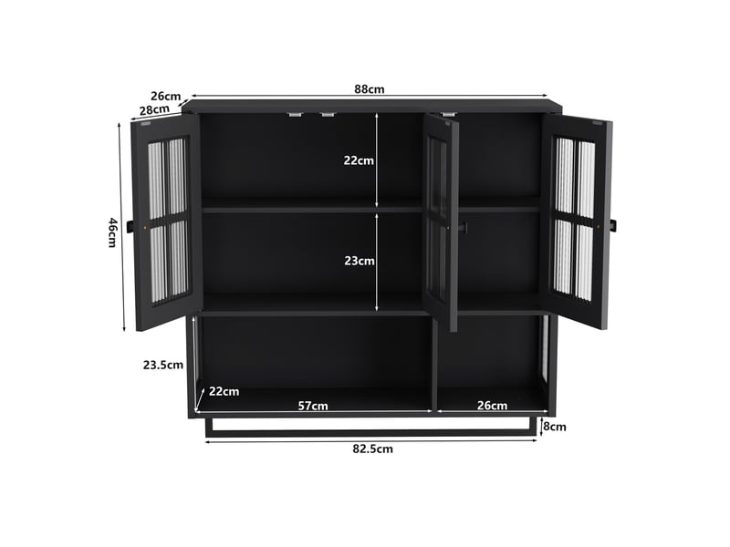  Armoire de salle de bain murale avec 3 portes, niche ouverte et porte-serviettes, en mdf et verre noir, 88 × 26 × 82,5 cm  - Conforama E