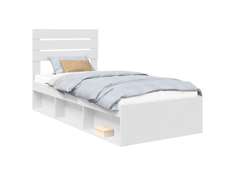  Lit simple- lit adulte -  cadre de lit avec tête de lit blanc 100 x 200 cm pin massif  - Conforama A