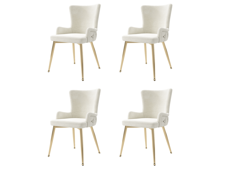  Lot de 4 chaises de salle à manger en velours beige avec pieds en métal couleur or  - Conforama A