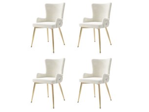 Lot de 4 chaises de salle à manger en velours beige avec pieds en métal couleur or