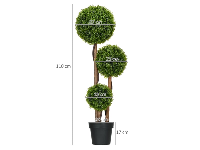  Arbre artificiel buis avec 3 boules feuilles de bambou pot inclus intérieur et hauteur extérieur 110 cm vert  - Conforama C
