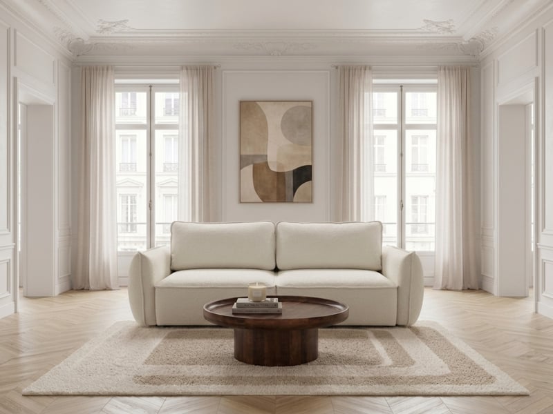 Bobochic canapé droit convertible 3 places esmee tissu chenille blanc ESMEE - Conforama B