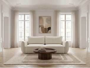 Canapé droit convertible <strong>BOBOCHIC</strong> <strong>ESMEE</strong> 3 places Tissu blanc avec coffre de rangement