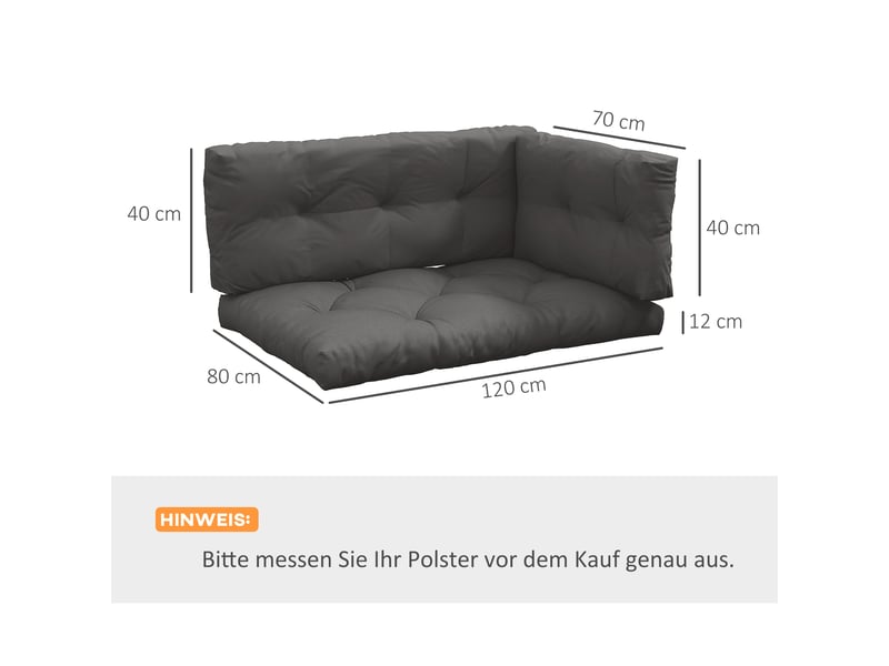  Coussin d'assise pour mobilier de jardin, résistant aux intempéries, capitonné, 120 cm x 80 cm x 12 cm, gris  - Conforama E