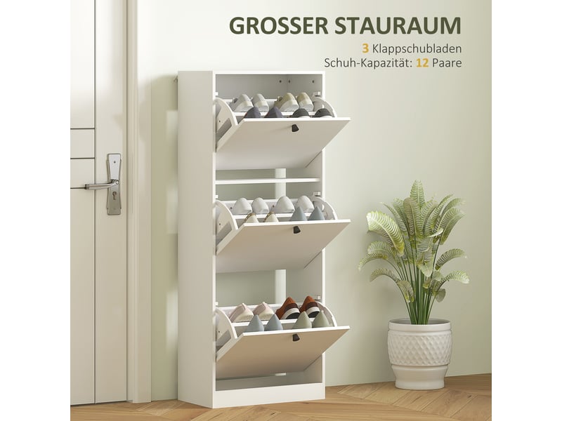  Meuble à chaussures, 3 tiroirs, pour jusqu'à 12 paires de chaussures, panneaux de particules, blanc  - Conforama E