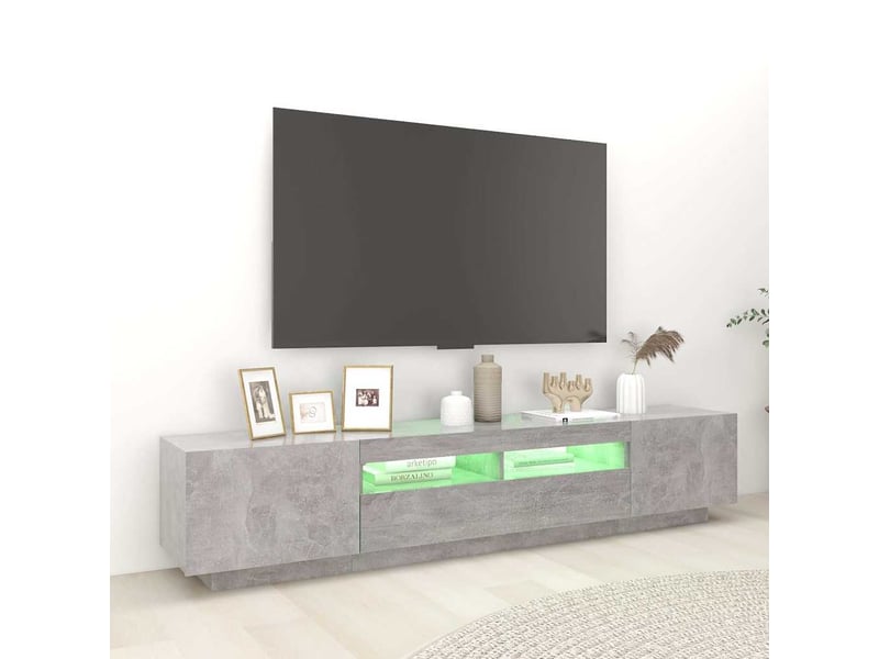  Meuble tv - banc tv - meuble de rangement avec lumières led gris béton 200x35x40 cm  - Conforama D