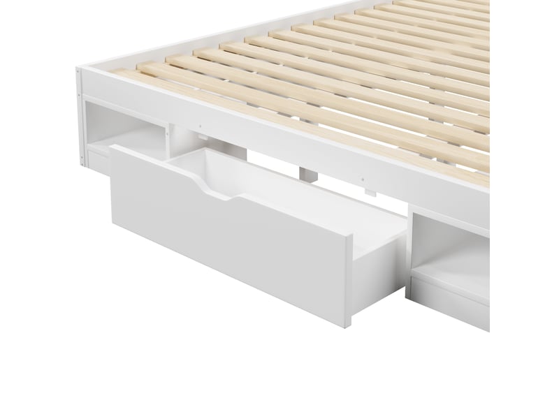 Lit 2 places 180x200 cm, sans matelas, mdf blanc, usb, led intégré, 3 tiroirs, doté de plusieurs espaces de espace de rangement - Conforama E