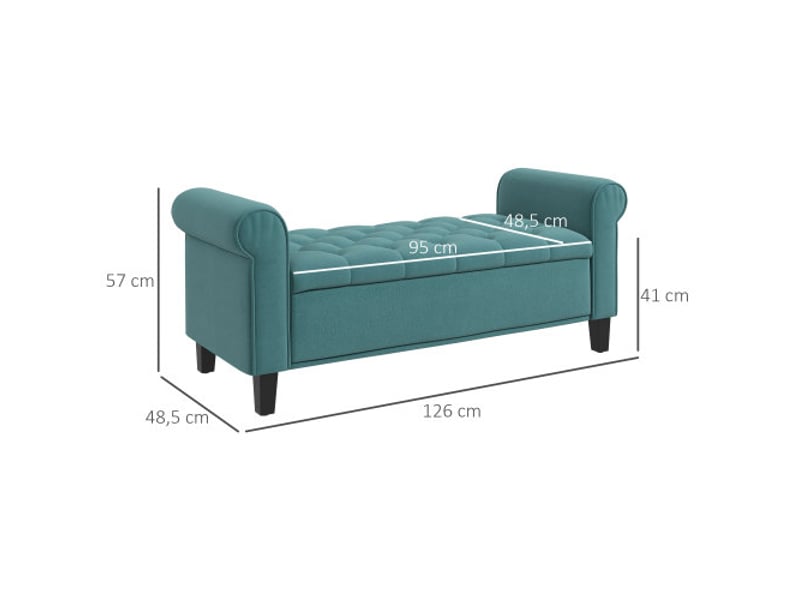  Banc rembourré vert effet velours avec rangement, 126x48,5x47 cm, charge 120 kg  - Conforama C