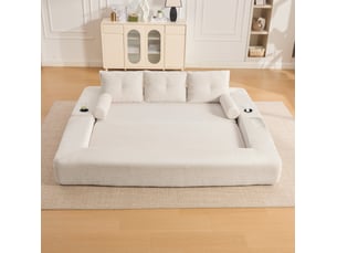 Canapé droit compressé convertible OKWISH  3 places Velours côtelé beige