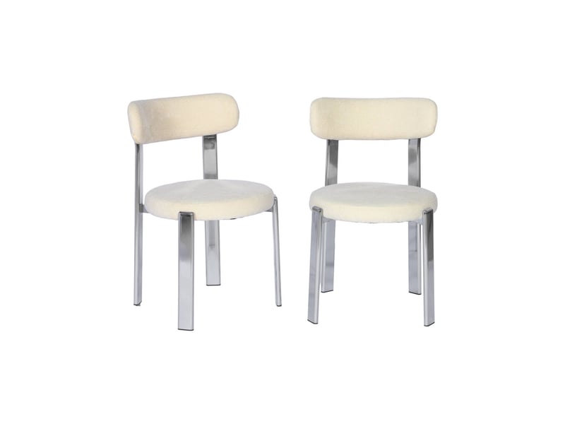  Lot de 2 chaises vintage acier chromé et tissu texturé crème - gloria  - Conforama A