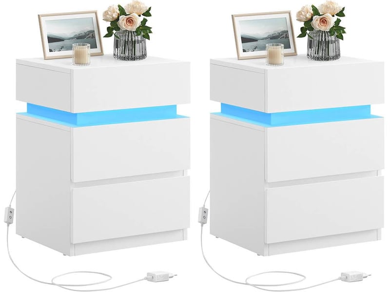  Table de chevet moderne avec éclairage led réglable 33,5 x 40 x 55 cm en bois blanc 12_0010331  - Conforama A