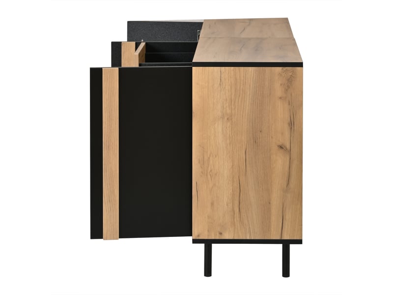  Buffet bas 140x35x70 cm noir avec 3 tiroirs, 3 portes, led Fay Lum - Conforama E