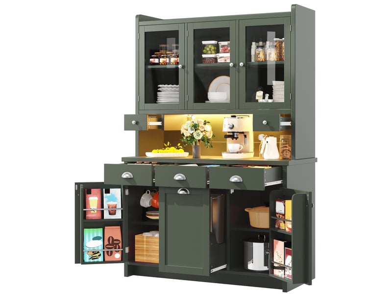  Buffet de cuisine avec éclairage led connecté, 120x40x180 cm, vert  - Conforama A