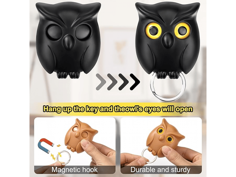 3 pièces porte-clés mural adhésif tableau à clés pour montage créative magnétique key holder avec design yeux ouverts et fermés, noir - Conforama C