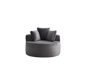 Fauteuil simple - 110x110x82cm - fauteuil crapaud pivotantfixe en velours côtelé avec 3 coussins & accoudoirs larges - gris
