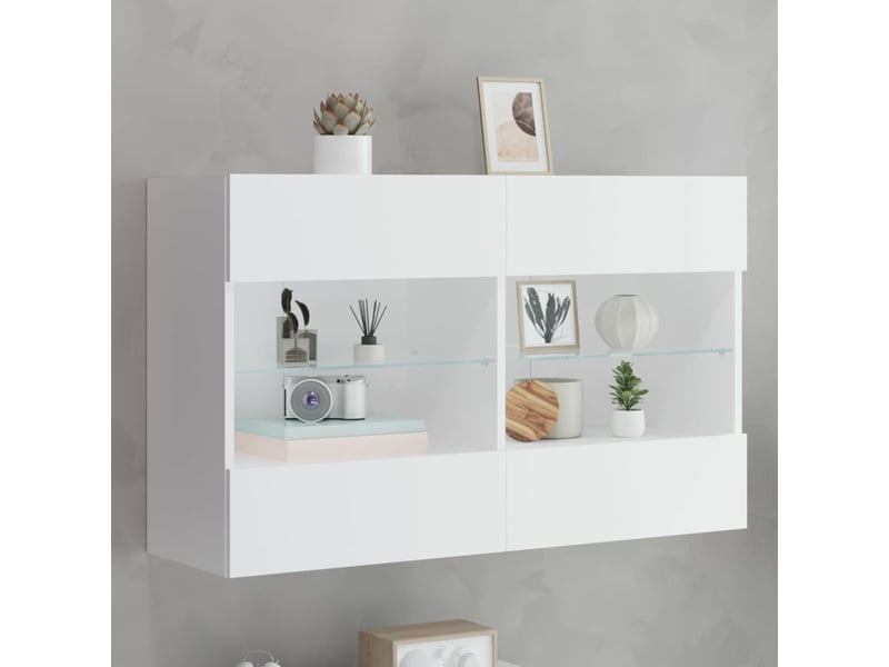 Meuble tv - banc tv - meuble de rangement mural avec lumières led blanc 98,5x30x60,5 cm - Conforama B