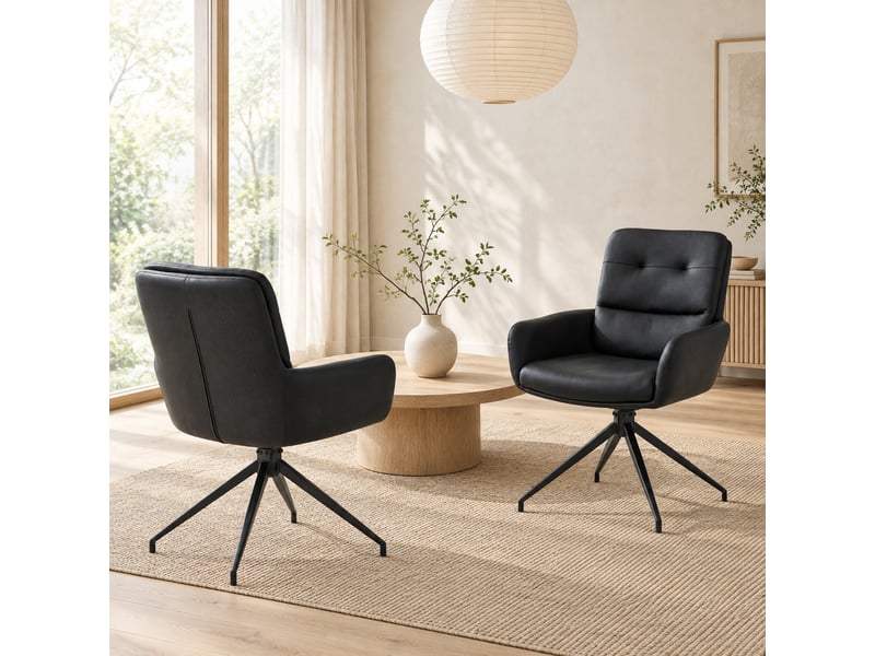  Lot de 2 chaises de salle à manger pivotantes,55x50x85 cm,pu,noir  - Conforama B