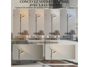 Lampadaire led 42w ø25 x 175 cm noir en métal et pc, variateur 2700k-6500k, télécommande et commande tactile