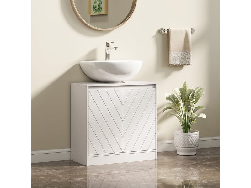  Meuble salle de bain sous lavabo - meuble sous-vasque - placard 2 portes avec étagère blanc  - Conforama C