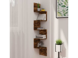Étagère d'angle flottante, étagère murale chêne fumé 19x19x123cm bois d'ingénierie cf41391