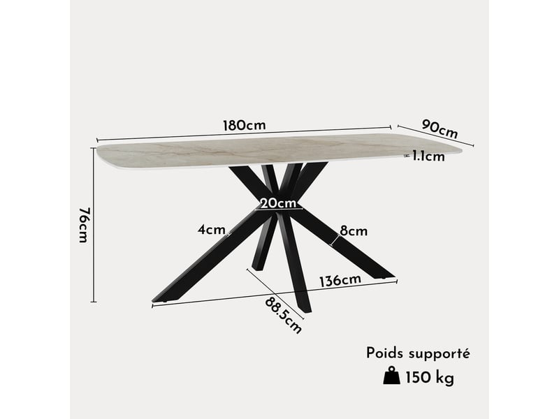 Apollo xl - table à manger en pierre frittée beige 180 cm APOLLO-180-BEI - Conforama E