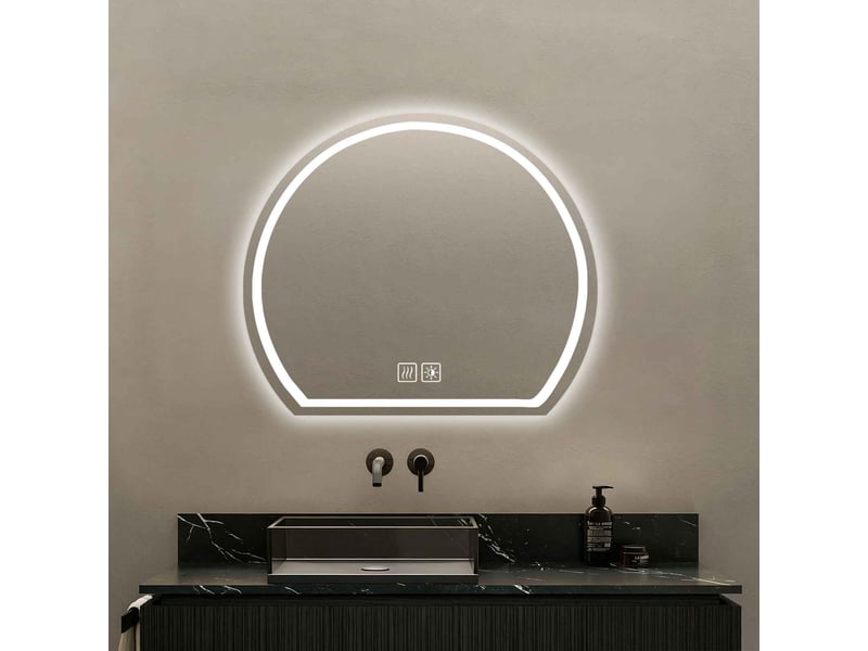  Miroir led 70 x 63 cm blanc en verre 5 mm rond à fond plat tactile antibuée éclairage réglable pour salle de bain  - Conforama E