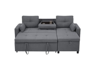 Canapé d'angle réversible convertible RAYOFI 2 places Polyester gris avec coffre de rangement
