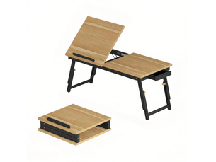Table pour ordinateur portable réglable 83,5 x 33 cm, bambou et mdf, noir chêne