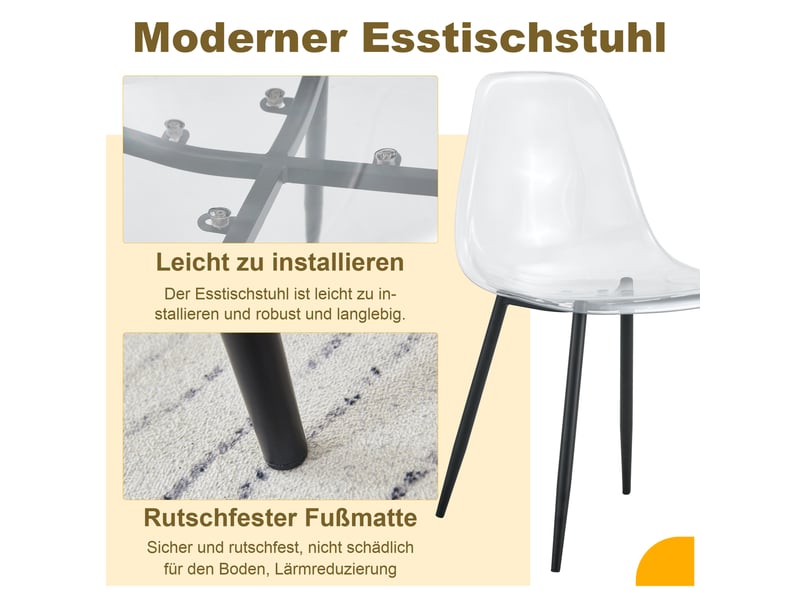  Lot de 4 chaises transparentes de salle à manger avec pieds en métal noir, assise 47 cm  - Conforama W