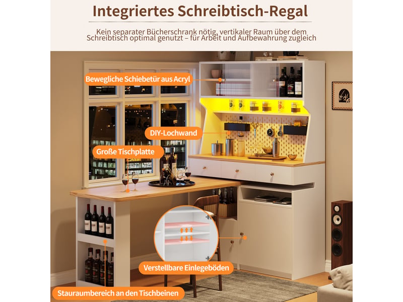  Buffet de cuisine haut avec plateau extensible et led blanc 137x45x178 cm N620GG250907W - Conforama E