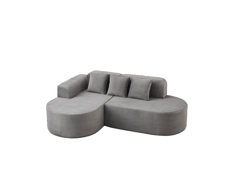 Canapé d'angle modenvie 4 places en velours côtelé gris, méridienne gauche, 220 x 155 x 70 cm, 3 coussins - Conforama A