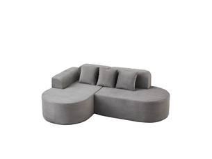Canapé d'angle compressé gauche fixe MODENVIE  4 places Velours côtelé gris
