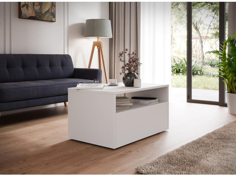  Table basse lino 80 x 50 cm - roulettes et tiroir, blanc LINO/LAW/80x50/B - Conforama C