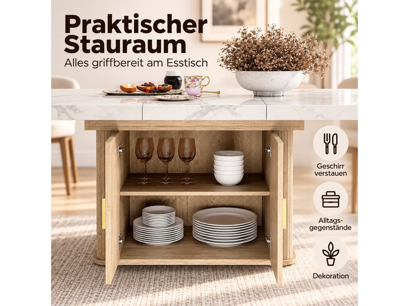  Table à manger 200x90x75 cm - extensible - 8 places - 6 à 8 personnes - grand rangement - mdf - usage quotidien - design moderne - bois naturel CozyNest - Conforama E