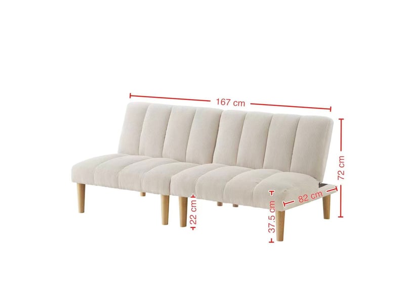  Canapé-lit 2 places 167x82x72 cm, revêtement en velours côtelé beige, dossier réglable sur 3 positions, assise rembourrée épaisse  - Conforama C