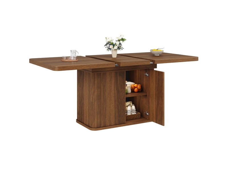 Table de salle à manger extensible avec rangement caché et 2 portes, mdf marron foncé, 140 × 80 × 76,5 cm - Conforama A