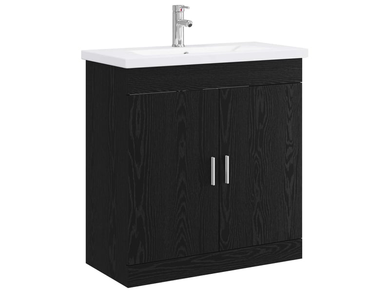  Ensemble de mobilier de salle de bain chêne noir shl8765  - Conforama A