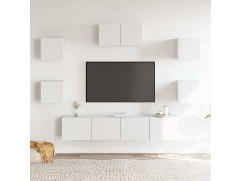  Ensemble de meubles tv 7 pcs blanc bois d'ingénierie shl48729  - Conforama C