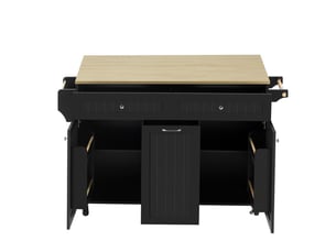 Îlot de cuisine sur roulettes coin repas extensible tiroirs multifonctions mobile cuisinesalle à manger noir