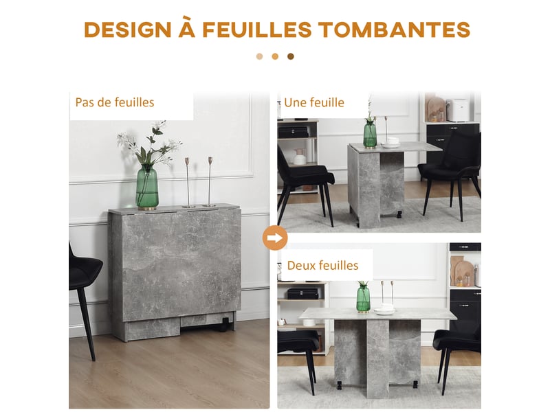  Table pliante de cuisine salle à manger amovible sur roulettes 75l x 140l x 74h cm 2 étagères intégrées en bois  - Conforama E